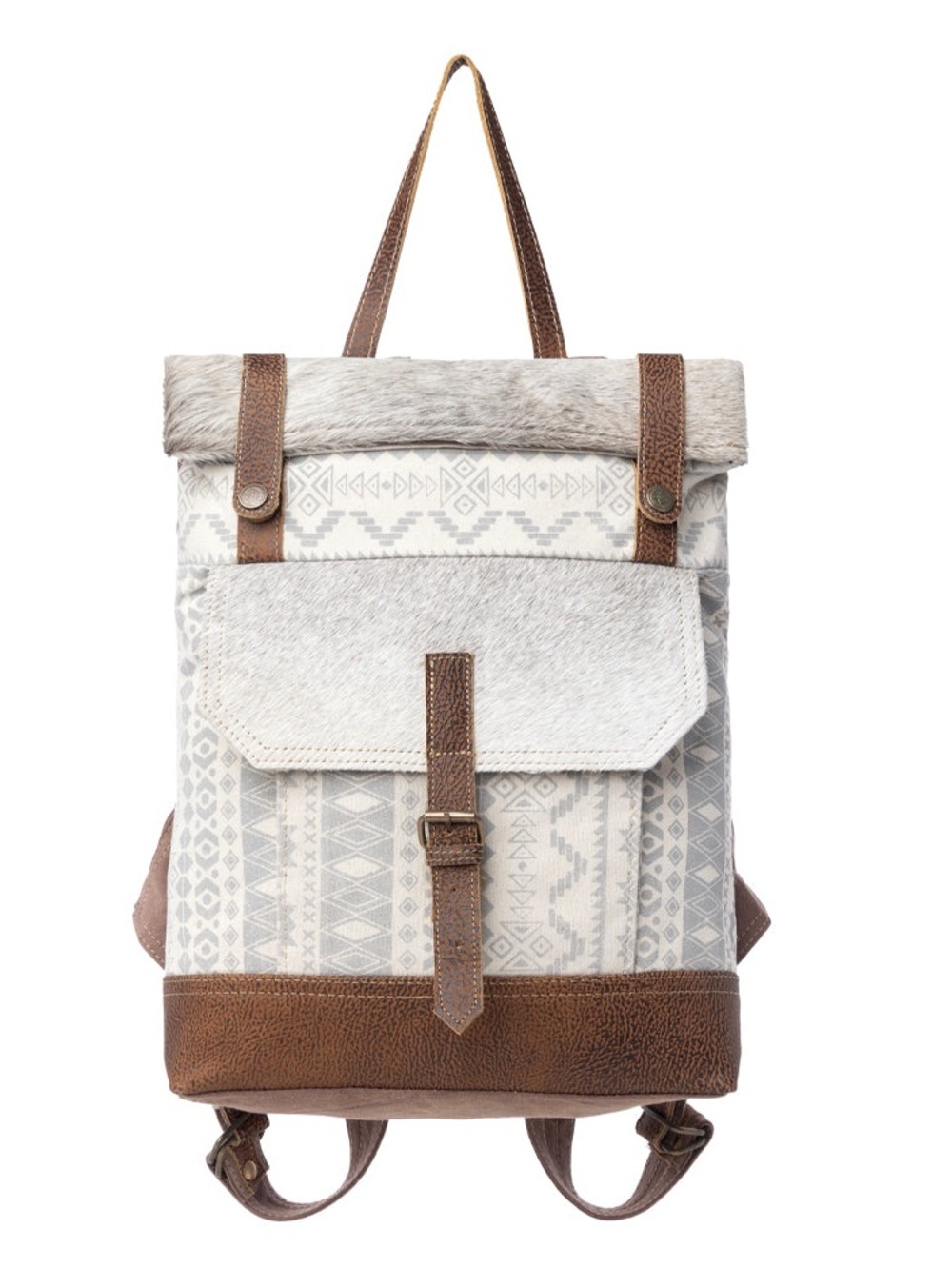 Myra Upcycled Canvas Backpack cowhide hair on hide